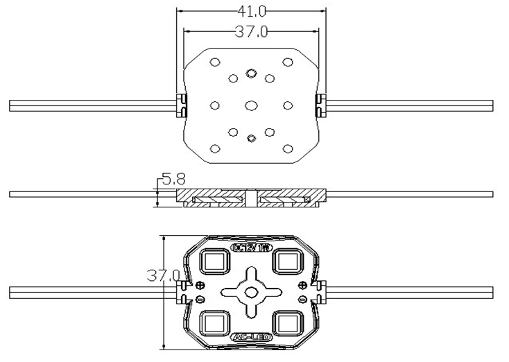 CE 2 LED SMD 5050 0.48W IP65 Injection LED Module (37*37mm)