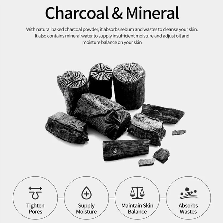 OEM Custom Charcoal Mineral Black Ampoule Tightening Korean Face Sheet Mask Skin Care