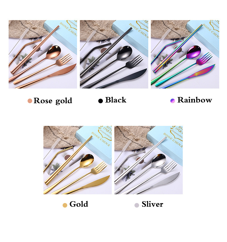 spoon fork knife straw set