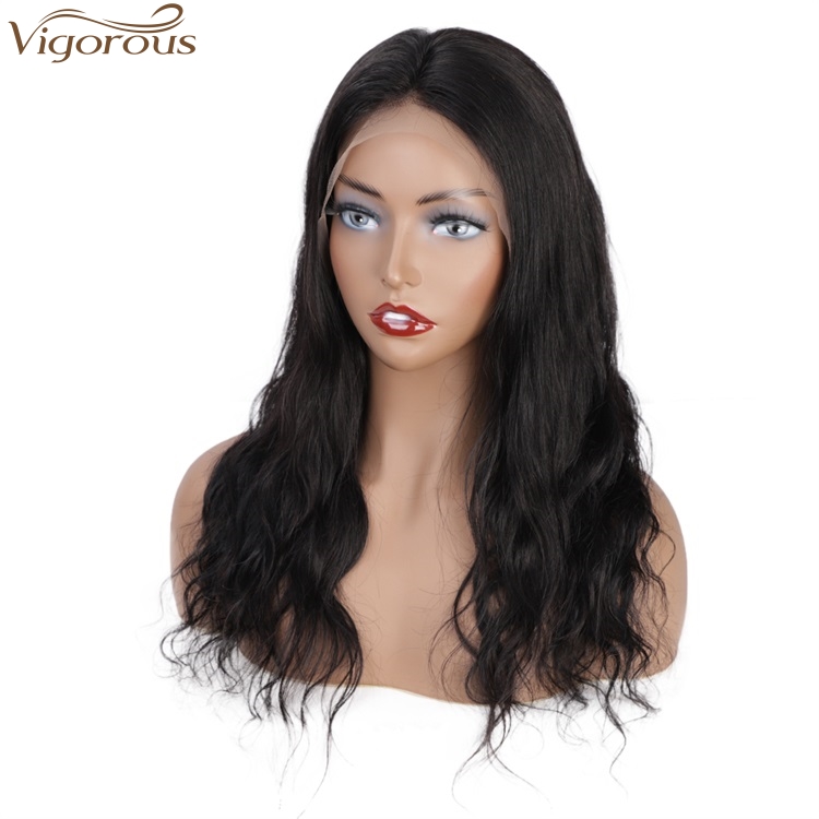 Vigorous High Quality Lace Frontal Human hair Wigs Long Water Wavy Black Middle Part Wigs Women 26 Inches Wigs