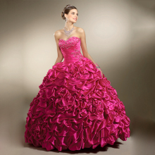 Sophisticated Embroidered Beaded Pick-up Wear Prom Satin Quinceanera Lady Prom