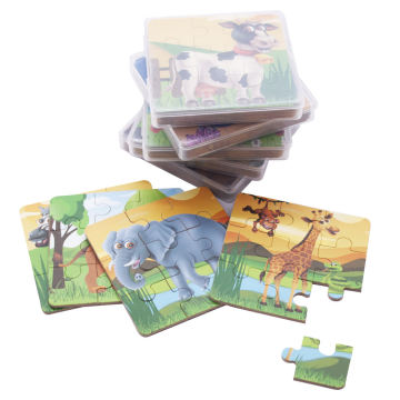 Custom kleines Holzkarton -Puzzle 4 in 1 Set Kinder Cartoon Bildungzeug Spielzeug