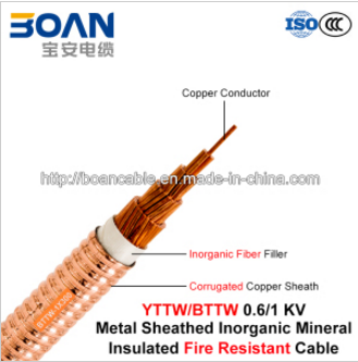 Bttw/Yttw, Fire Resistant Cable, 0.6/1 Kv, 1/C, Inorganic Mineral Insulated Corrugated Copper Sheathed Cable