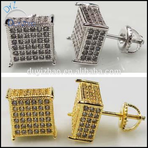 gold square earrings micro pave seting cz earrings
