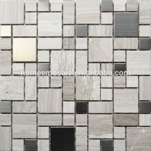 Gray wood and stainless steel mixed stone mosaic