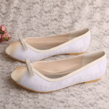 Flat White Peep Toe Shoes Lace