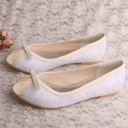 Zapatos planos blancos de Peep Toe Lace