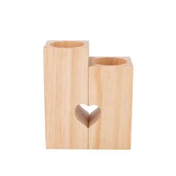 Wood Cuboid Spliced Wooden Candle Holder Candelabrum