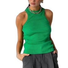 Women's Ribbed Knit Sleeveless Crop Tops: Black, White, Green