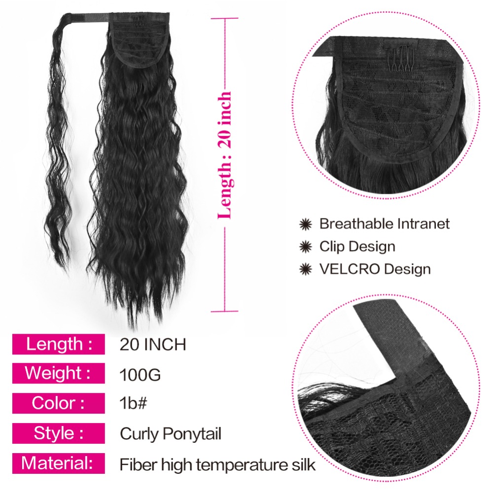 factory vendors black color elastic synthetic long curly hair drawstring ponytail