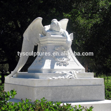 Best selling carved sad angel headstone white marble cemetery angel statues