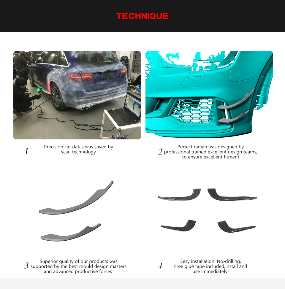 JC Sportline Carbon Fiber RS3 Front Canards Fins for Audi RS3 8V Sedan 2017-2019