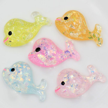 Transparente verschiedene Farbe Glitter Kawaii Whale Shaped Flatback Resins Handmade Craft Dekor Charms Spacer DIY Items