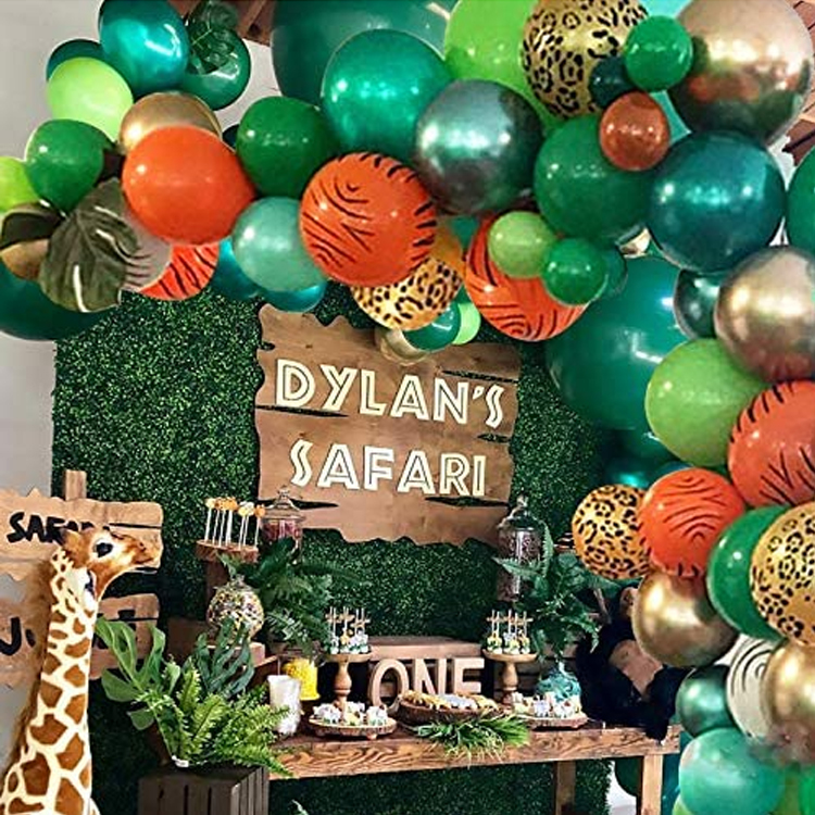 Jungle Safari Theme Party Balloon Garland Kit With Animal Balloons and Palm Leaves for Kids Birthday Party Supplies