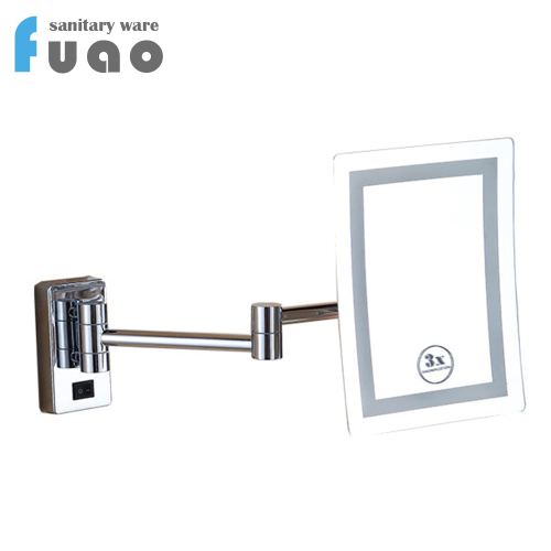 FUAO bathroom wall square folding LED lighted mirror