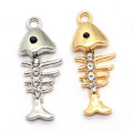 Golden Argyric Colors Fish Bone Charms Sea Animal Alloy Rhinestone Skeleton DIY Craft Pendant Necklace Decor