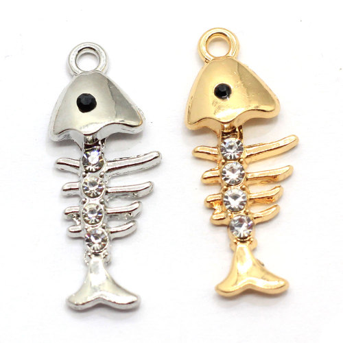 Gouden Argyric Kleuren Visgraten Charms Zee Dier Legering Strass Skelet Diy Craft Hanger Ketting Decor