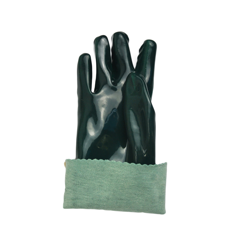 Green smooth finish pvc coated gloves