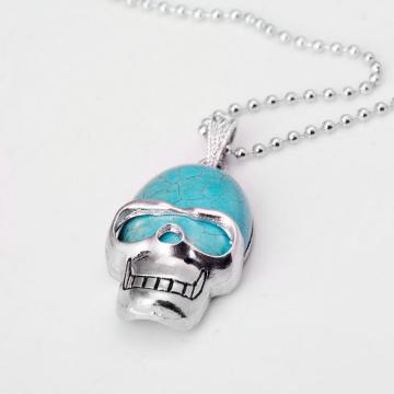 Turquoise Skull Gemstone Pendant Necklace with Silver chain