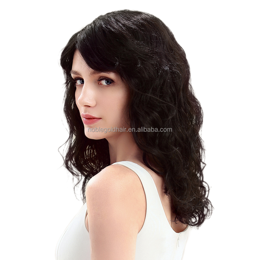 Wholesale Long Women water Weave  lace part wig High Quality Color high temperature fiber Synthetic Hair Wig With Bangs