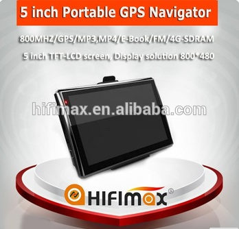 5'' portable GPS navigator with 800MHZ CPU, FM + 4G memory