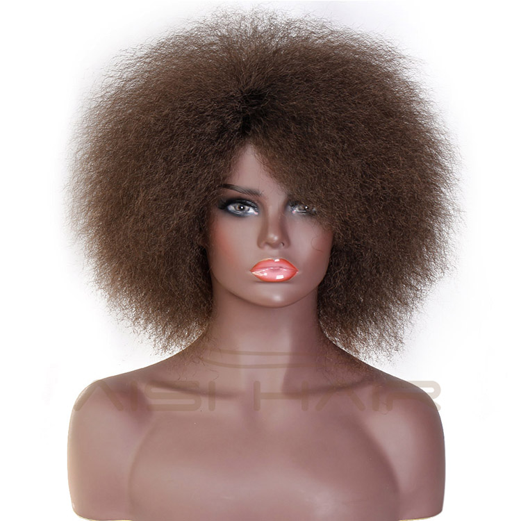 Good Quality Afro Kinky Curly Dark Brown Short Fluffy Hair Synthetic Fiber Cosplay Wigs for Black Women