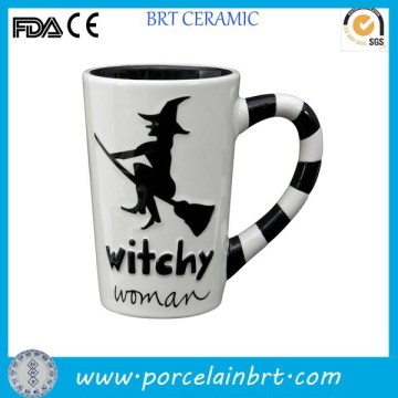 Wholesale black and white witchy woman halloween ceramic Tall Mug