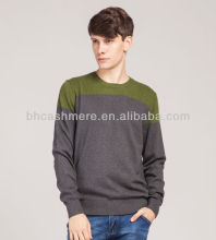 Men's contrast color sweater cotton cashmere sweaters crew neck pullover