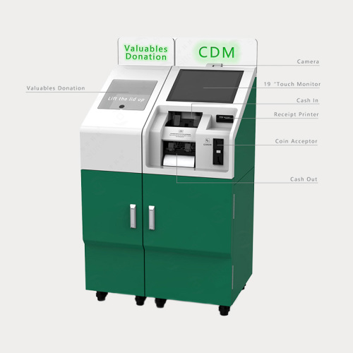 NOTA E ATM de doazón de caridade de moedas en oficinas bancarias