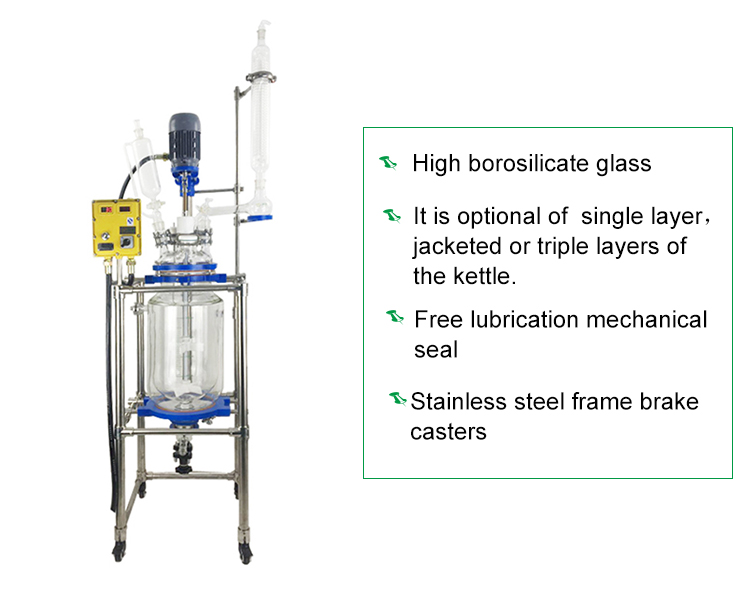 1L 5L 10L 50L 100L 200L Industrial Jacketed Double Wall Glass Reactor with condenser China