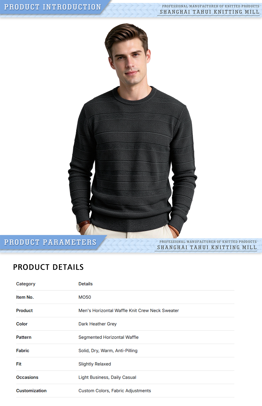 m050 Sweater Leher Kru Rajut Wafel Horisontal Pria X m050 Men's Horizontal Waffle Knit Crew Neck Sweater X