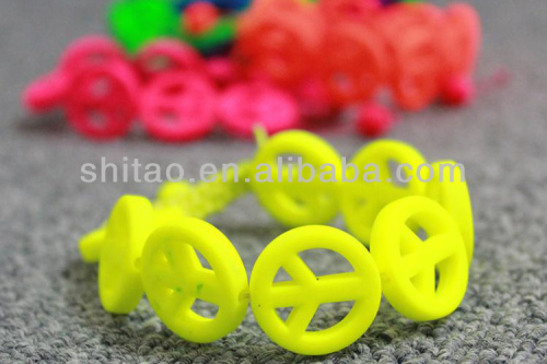 Neon Color Acrylic Peace Sign Stretched Shamballa Bracelet