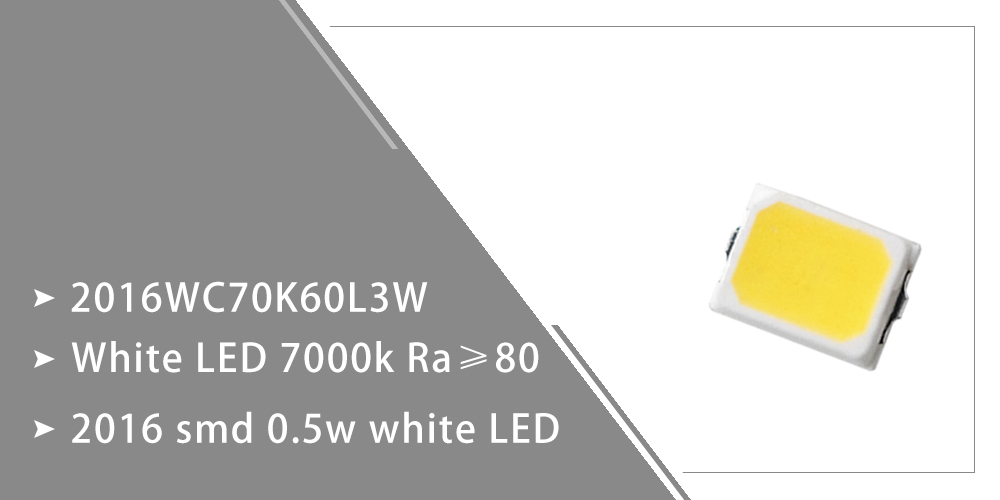 2016WC70K60L3W Super Bright 7000K-8000K SMD LED 0.5W Cool white LED 2016 SMT