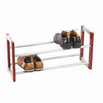 2-tier Shoe Rack, Made of Wood and Tube, Measures 72 to 136 x 22 x 35cm
