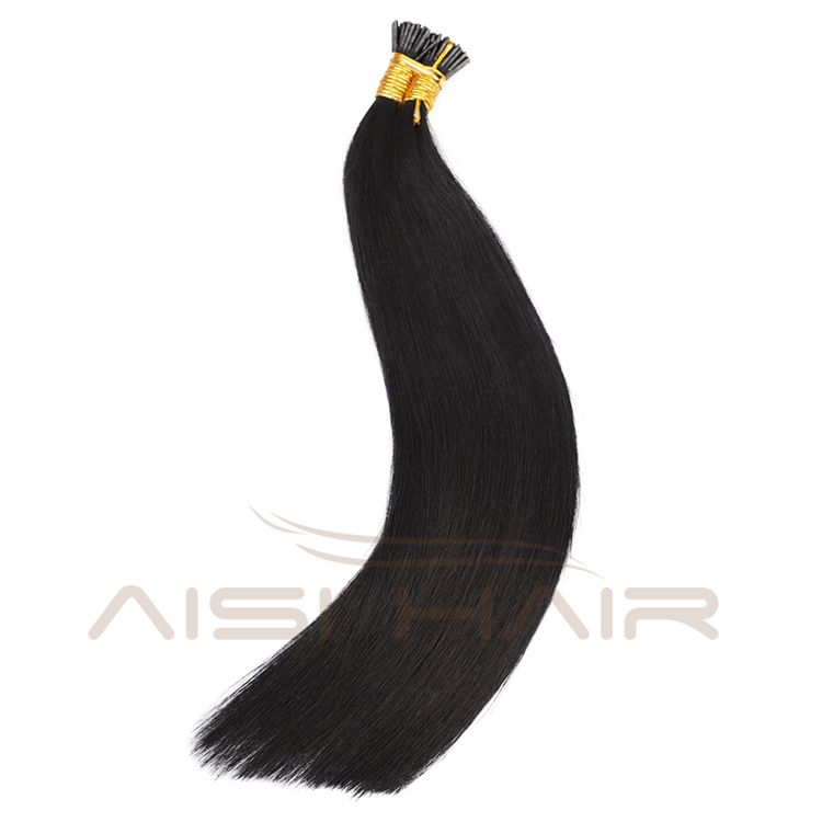 Aisi Hair 10A Unprocessed Silky Straight Human Hair Double Drawn 18 Inch Pre Bonded Black I-Tip Human Hair Extensions