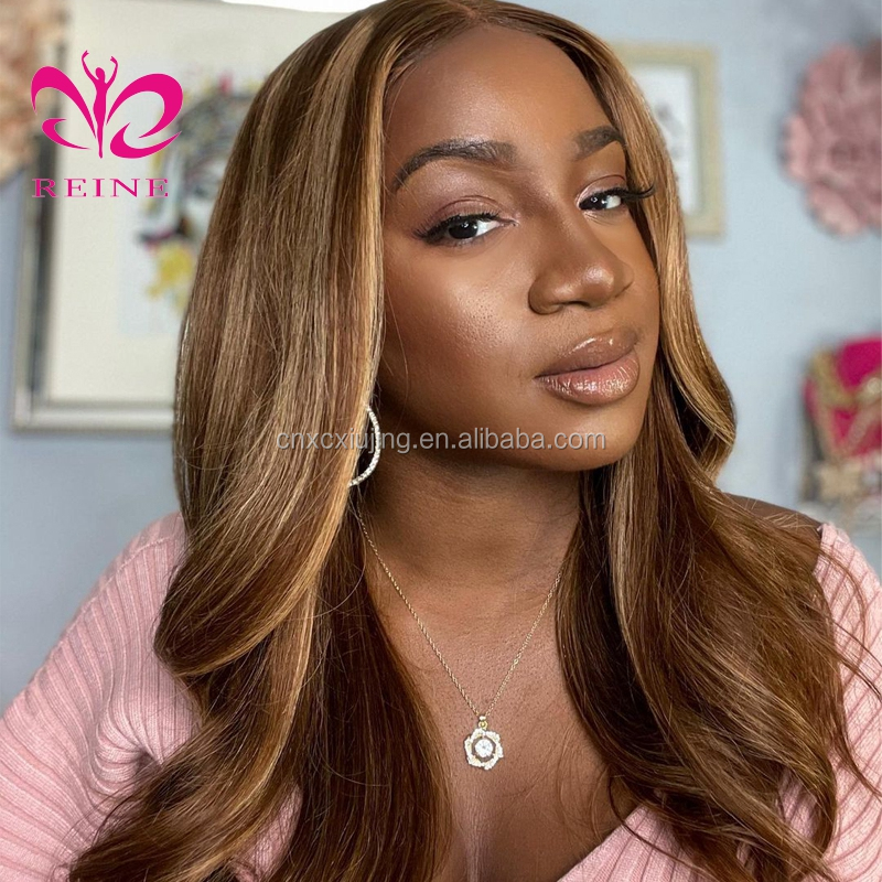 REINE  4/27 1B/27 Highlight Wig 4*4 Straight Lace Closure  Human Hair Wig Pre Plucked Ombre Piano Color