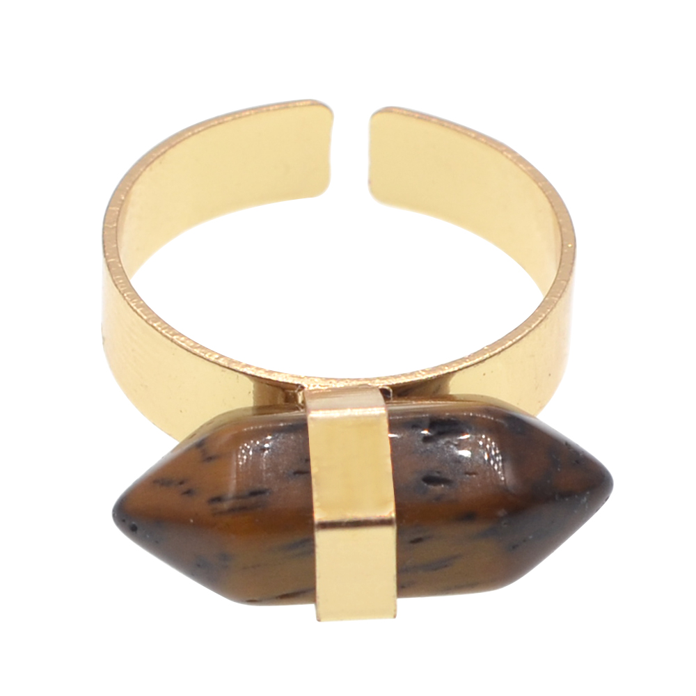 Oro plateado prisma hexagonal natural de piedras preciosas anillos de compromiso para las mujeres