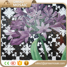 Digital Printing Purple Flower Green Leafs Beautiful Mosaic Patterns