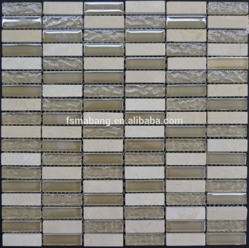 MB1603002 random strip glass mix stone mosaic tile wall decor backsplash tile