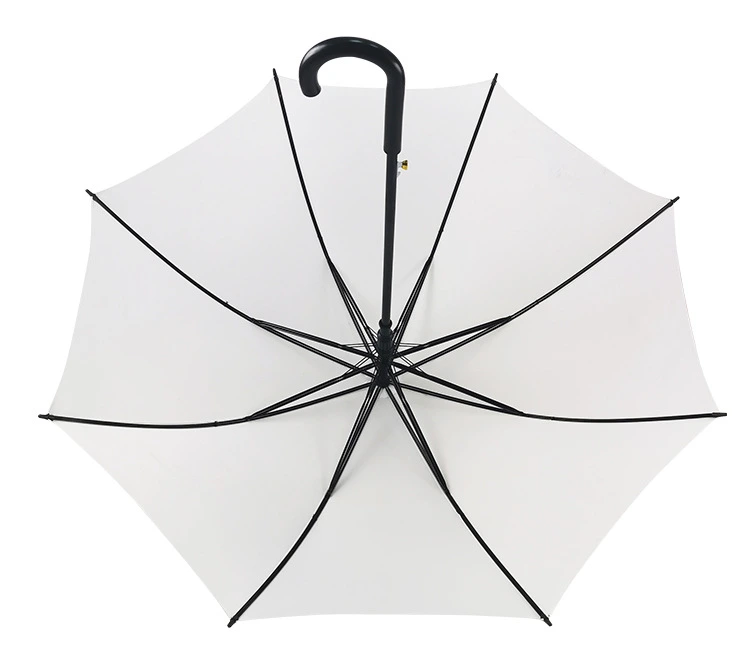 White Fabric Semi-Automatic Double Groove Straight Rod Automatic Long Handle Umbrella