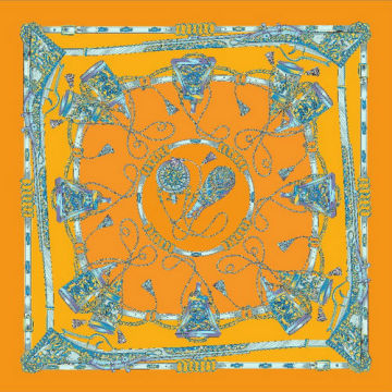 Orange Silk Neck Scarf with Chain