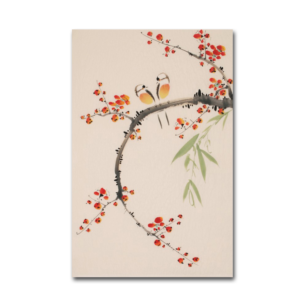 Handmade Natural Scenery Birds Landing on The Branch Flower Chinese Ink Painting Art Decor