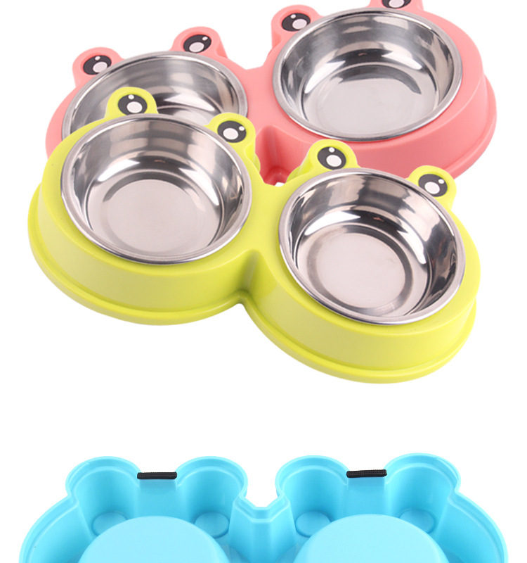 Pet Bowl Feeder Stainless Steel Dog Two-in-one Cartoon Frog Non-slip Pet Double