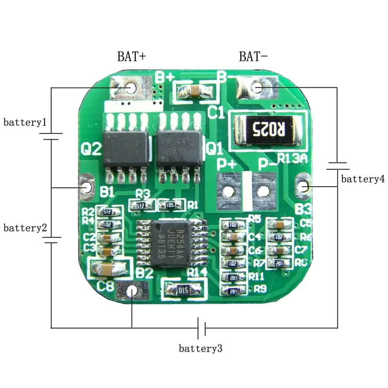 4s 4A PCM BMS for 14.4V 14.8V Li-ion/Lithium/ Li-Polymer 12V 12.8V LiFePO4 Battery Pack Size L26*W26*T3mm (PCM-Li04S8-068)