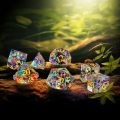 High Density Rainbow Cracked Glass DND Dice 7 Piece Polyhedral Dice Set for DND TTRPG, Crystal Crack Glass Designer Dice