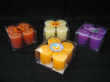PVC Box Packed Colored Unscented Votive Candles