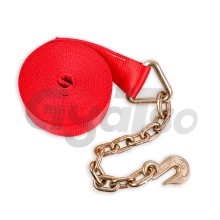 Flatbed Winch Strap with Chain and Grab Hook for Cargo Control Transport