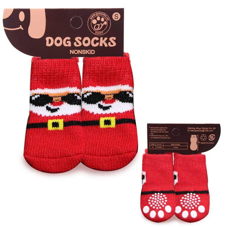 Santa Socks Pet Dogs Cats Small and Medium-sized Dogs Fall and Winter Warmth Elastic Shoes Accessories Supplies