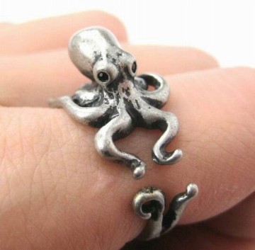 Antique Silver Bronze Octopus Rings Adjustable Animal Rings