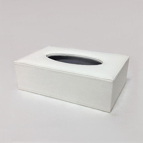 Elegant White Rectangle Shape PU Leather Facial Tissue Box